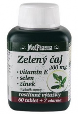 MedPharma Zelený čaj 200 mg + vitamín E + selen + zinok 67 tabliet