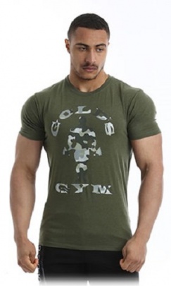 Gold's Gym Pánske tričko Slim Fit Stretch GGTS144 khaki