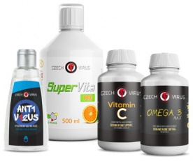 Czech Virus Immunity & Hygiene Pack - SuperVita PRO 500ml, Vitamín C, Omega 3 MAX + antibakteriální gel na ruce 