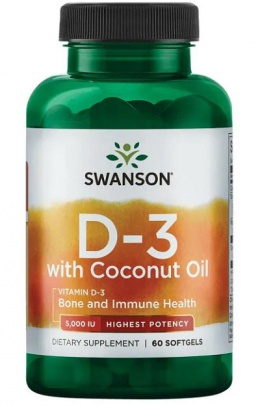 Swanson Vitamín D3 5000 IU s kokosovým olejem 60 kapsúl