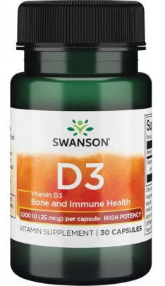 Swanson Vitamín D3 1000 IU 250 kapsúl