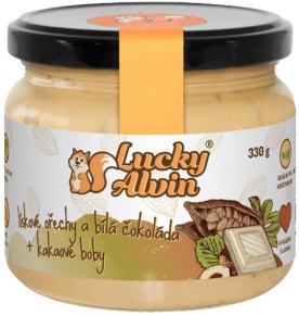 Lucky Alvin Lieskové orechy a biela čokoláda + kakaové boby