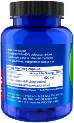 NATIOS Chaga Extract 500 mg 40% polysaccharides 90 veganských kapsúl