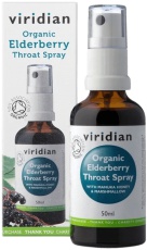 Viridian Elderberry Throat spray 50ml Organic (Sprej pri bolesti v krku a kašli)