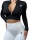 Booty RIBBED BLACK - crop top with zipper - S