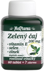 MedPharma Zelený čaj 200 mg + vitamín E + selen + zinok 67 tabliet