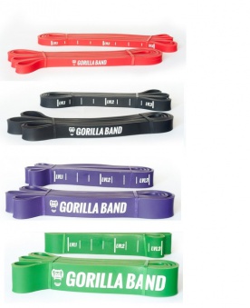 GORILLA Power Band - posilovací guma Set č.2 (odpor 87kg) - červená, černá, zelená, fialová