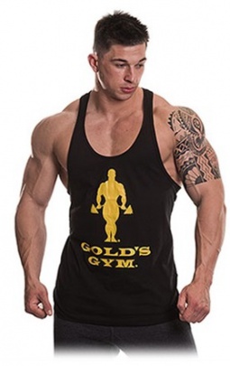 Gold's Gym pánské tílko slogan černé se žlutým logem - XXL