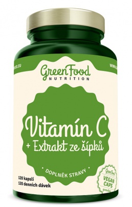 GreenFood Vitamín C + Extrakt ze šípků 200 mg 120 kapslí