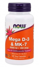 Now Foods Mega Vitamin D3 + K2 (MK-7) 60 kapslí
