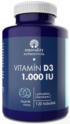 Renovality Vitamin D3 1000 IU s přírodním Vitamínem C 120 kapslí, PROŠLÉ DMT 28.12.2023