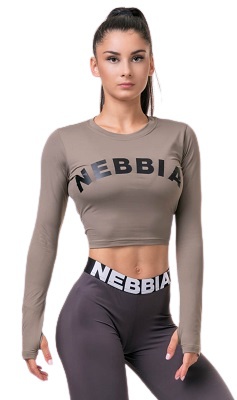 Nebbia Hero crop top s dlouhým rukávem 585 mocha - XS