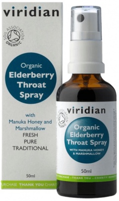 Viridian Elderberry Throat spray 50ml Organic (Sprej při bolesti v krku a kašli)