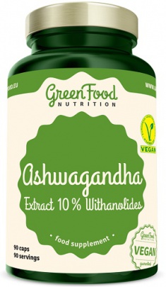 GreenFood Ashwagandha Extract 10% Withanolides 90 kapslí + Vitamín C 60 kapslí ZDARMA