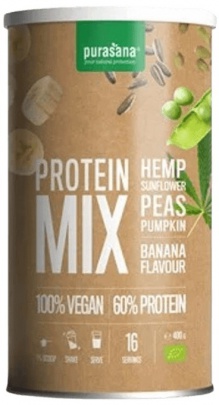 Purasana Vegan Protein Mix (Vegan proteinová směs) 400 g - banán VÝPRODEJ 30.6.2024