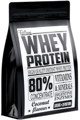 FitBoom Whey Protein 80 % 1000 g - čokoláda/kokos VÝPRODEJ (POŠK. OBAL)