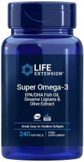 Life Extension Super Omega-3 EPA/DHA Fish Oil, Sesame Lignans & Olive Extract 240 kapslí
