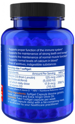 NATIOS Vitamin D3 Vysoce vstřebatelný 5000 IU 250 kapslí