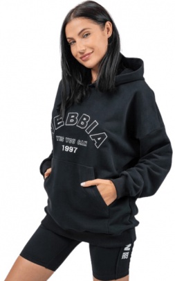 Nebbia OVERSIZE MIKINA S KAPUCÍ GYM RAT 256 Černá - L