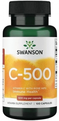 Swanson Vitamin C 500 mg with Rose Hips 250 kapslí