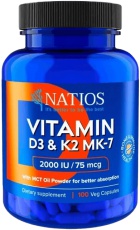 NATIOS Vitamin D3 & K2 (MenaQ7 MK-7) 2000 IU & 75 mcg 100 kapslí