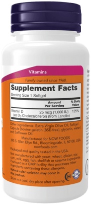 Now Foods Vitamin D3 1000 IU 180 kapslí