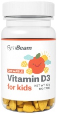 GymBeam Vitamín D3 tablety na cucání pro děti 400 IU 120 tablet - pomeranč