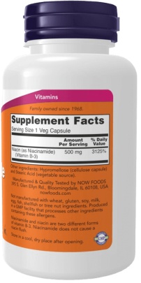 Now Foods Niacinamide 500 mg (Vitamin B3 Nikotinamid) 100 veganských kapslí