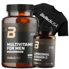 BioTechUSA Multivitamin For Men from organic sources 60 tablet + Liposomal Vitamin C 30 kapslí + tričko ZDARMA