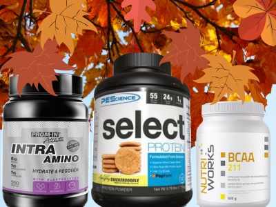 Fitness suplementy a proteinové tyčinky s chutí podzimu, nalaď se na podzim.